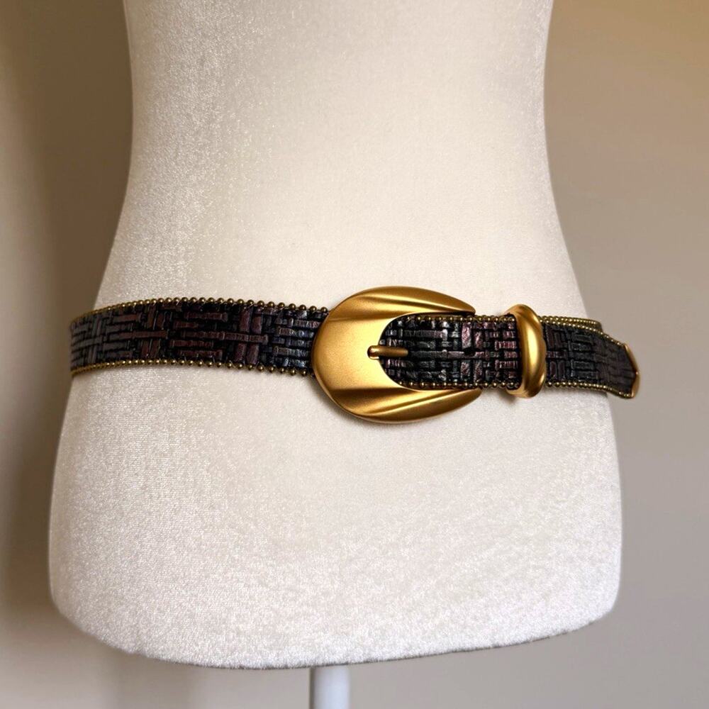 Styles by St. John Women’s Black Skinny Waist Belt w/ Gold-Tone Metal Buckle